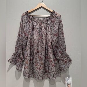 Soft Surroundings Aitana Peasant‎ Boho Tunic Blouse Shirt Size Large Birds Flowy